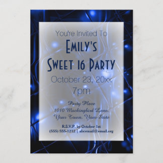 Electric Blue Schwarz-weiß Sweet 16 Geburtstag Einladung