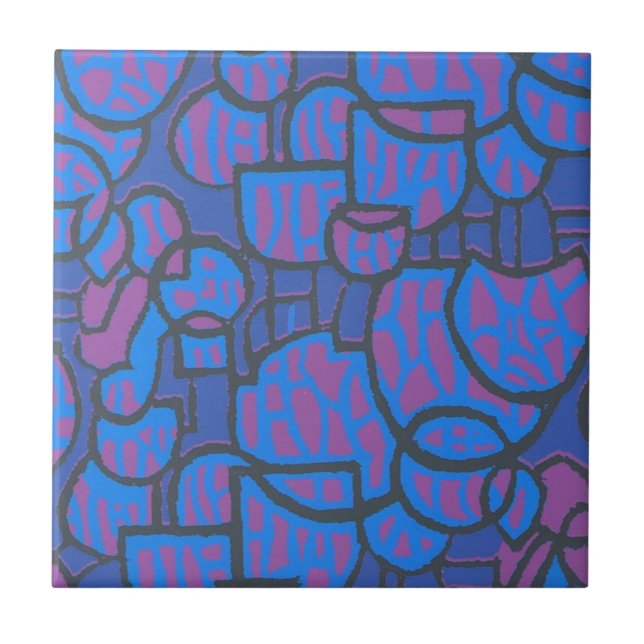 Electric Blue und Magenta Abstrakt Keramik Tile Fliese (Vorderseite)