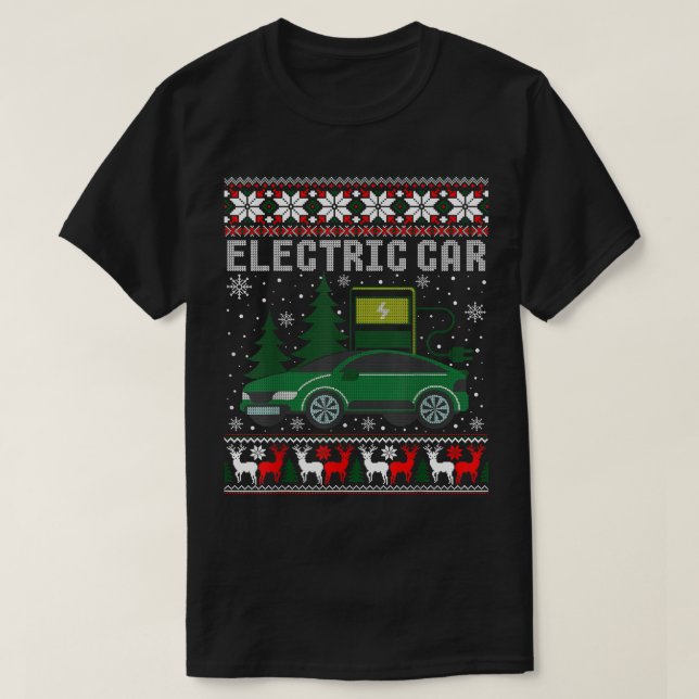 Electric Car Christmas Funny Ugly Xmas Sweater  T-Shirt (Design vorne)