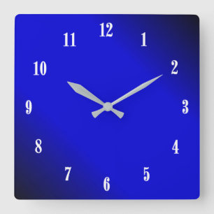 Electric Cobalt Blue White Numbers  Wall Clock Quadratische Wanduhr
