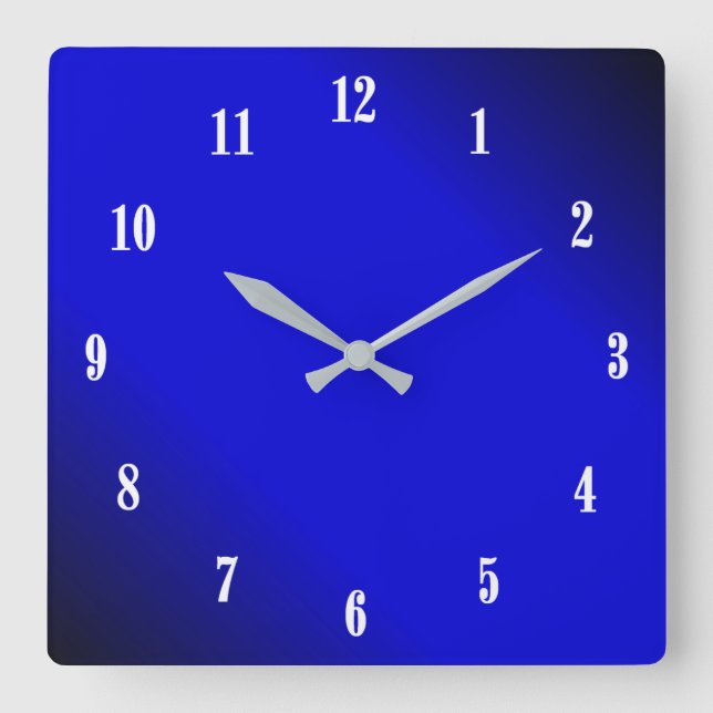 Electric Cobalt Blue White Numbers  Wall Clock Quadratische Wanduhr (Vorderseite)