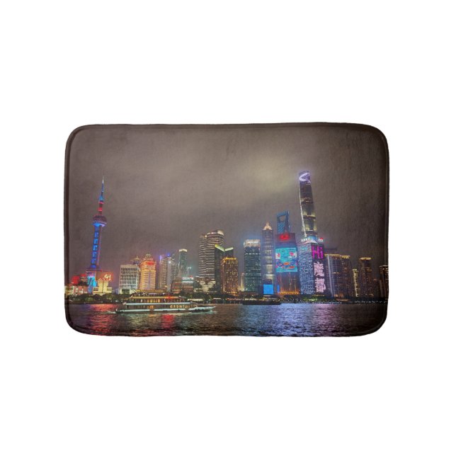 Electric Dreams - Futuristic Shanghai Skyline, A C Badematte (Vorderseite)