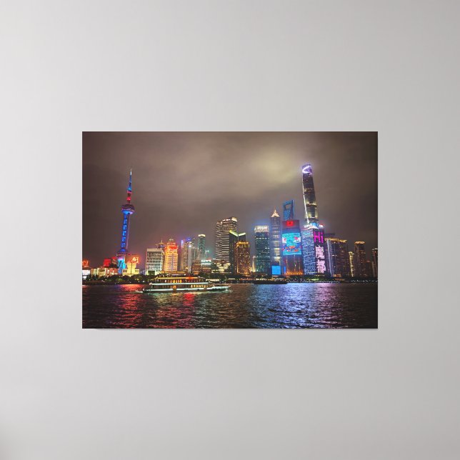Electric Dreams - Futuristic Shanghai Skyline, A C Leinwanddruck (Vorderseite)