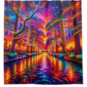 Electric Dreamscape: San Antonio Riverwalk Duschvorhang
