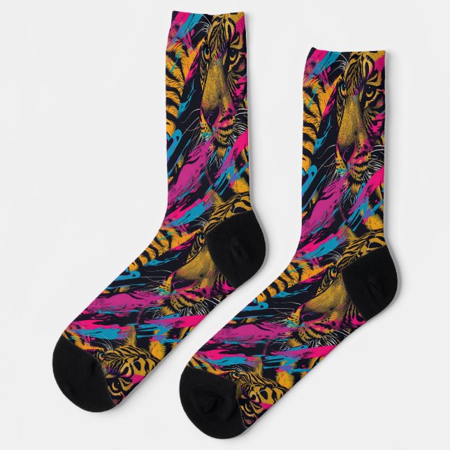 Electric Dschungel - Fierce Psychedelic Tiger Socken (Linkes Detail)