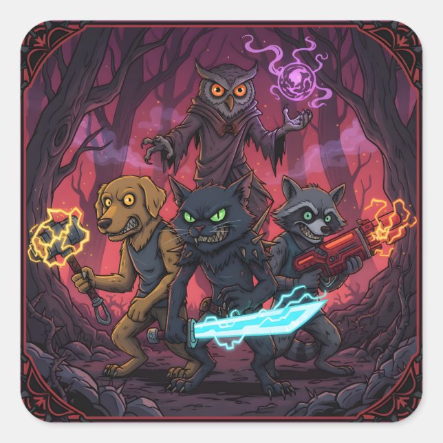 Electric Fantasy Animal Warrior Art Quadratischer Aufkleber (Vorderseite)