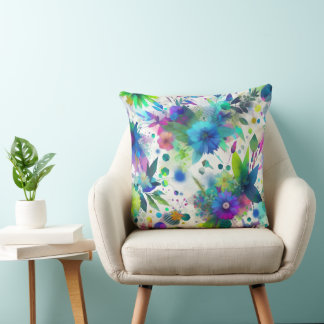 Electric Flora Watercolor Throw Pillow Kissen