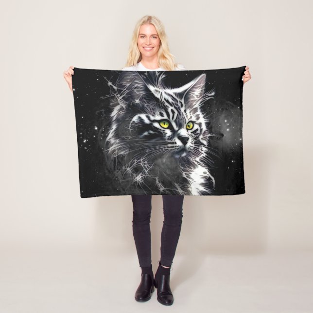 Electric Fractal Black Cat Glow Blanket Fleecedecke (Beispiel)