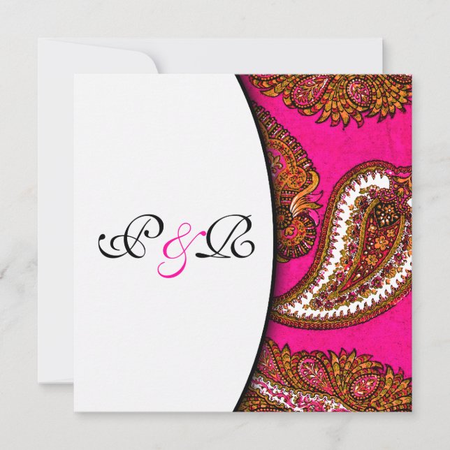 Electric Fuscia Paisley Wedding Einladung (Vorderseite)