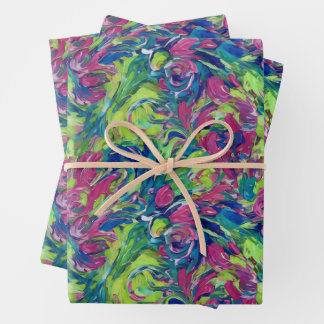 Electric Garden Neon Impressionism Vibrant Abstrac Geschenkpapier Set