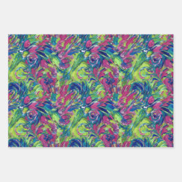Electric Garden Neon Impressionism Vibrant Abstrac Geschenkpapier Set