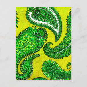 Electric Gold Yellow Green Indian Paisley Postkarte