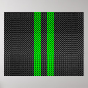 Electric Green Carbon Fiber Style Racing Stripes Poster