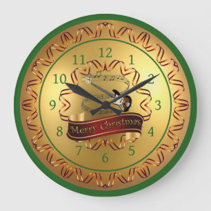 Electric Guitar 01-Musical Scroll-Merry Christmas- Große Wanduhr