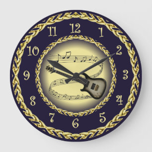 Electric Guitar 02 ~ Musical Scroll/Gold/Navy/Blue Große Wanduhr