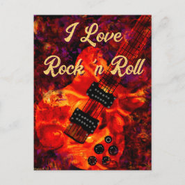 Electric Guitar on Fire Red Black Liebe Rock'n'Rol Postkarte