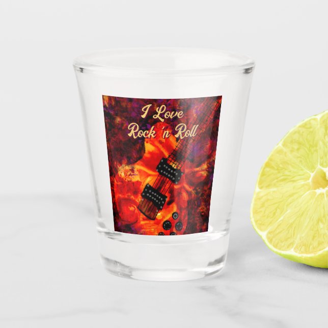 Electric Guitar on Fire Red Black Liebe Rock'n'Rol Schnapsglas (Vorderseite)