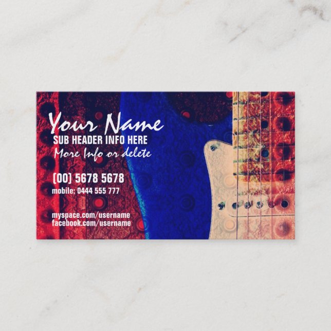 Electric Guitar Red/Blue Music Business Card Visitenkarte (Vorderseite)
