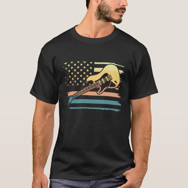 Electric Guitar Retro USA Flag T - Shirt (Vorderseite)