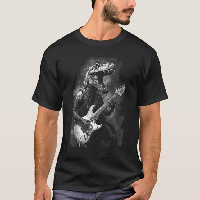 Electric Guitar Rock T Rex Dinosaur Men Kids Music T-Shirt (Vorderseite)