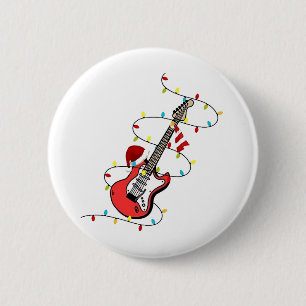 Electric Guitar Santa Claus Music Christmas Lover Button
