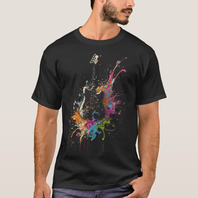 Electric Guitar Splash Guitarist Musician Retro Gu T-Shirt (Vorderseite)