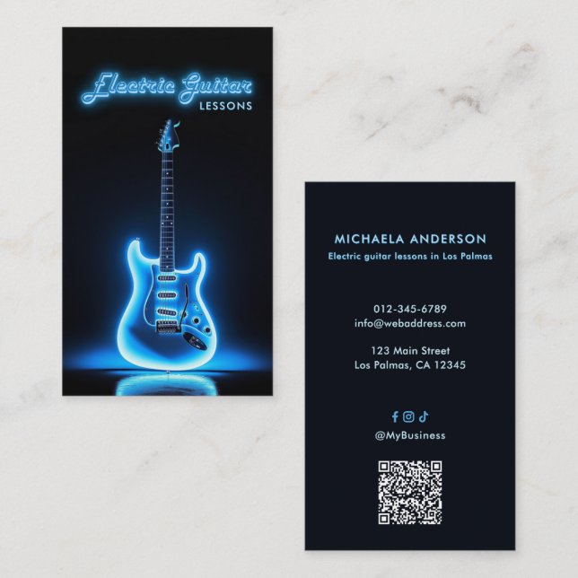 Electric Guitar Teacher QR Code & Social Media Visitenkarte (Vorne/Hinten)