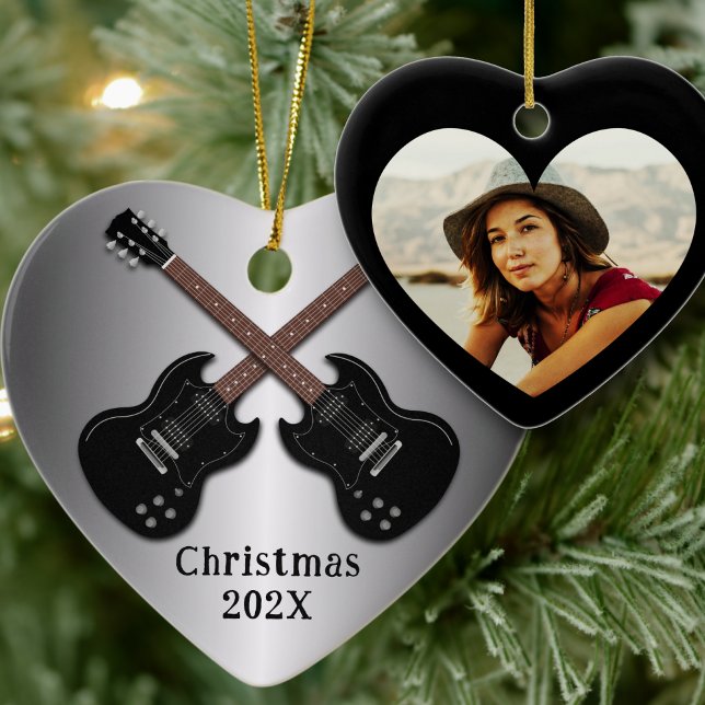Electric Guitars Christmas Photo Heart Keramik Ornament (Von Creator hochgeladen)