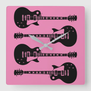 Electric Guitars Graphic in Black Quadratische Wanduhr