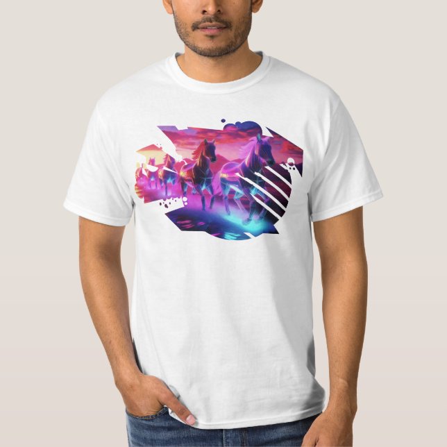 Electric Herd - Synthwave Horses v2 T-Shirt (Vorderseite)