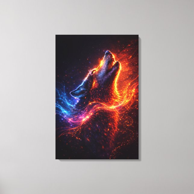 Electric Howl – Fire & Ice Wolf Leinwanddruck (Vorderseite)