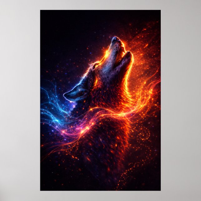 Electric Howl – Fire & Ice Wolf Poster (Vorne)