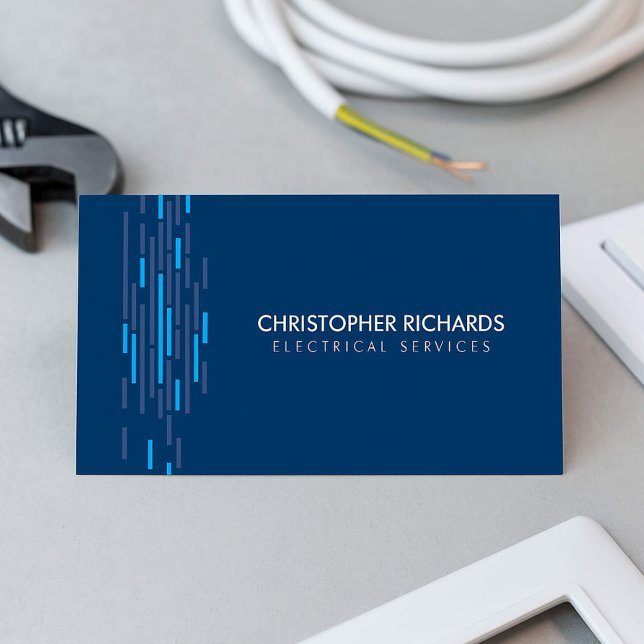Electric Lights Blue Electrician Business Card Visitenkarte (Von Creator hochgeladen)