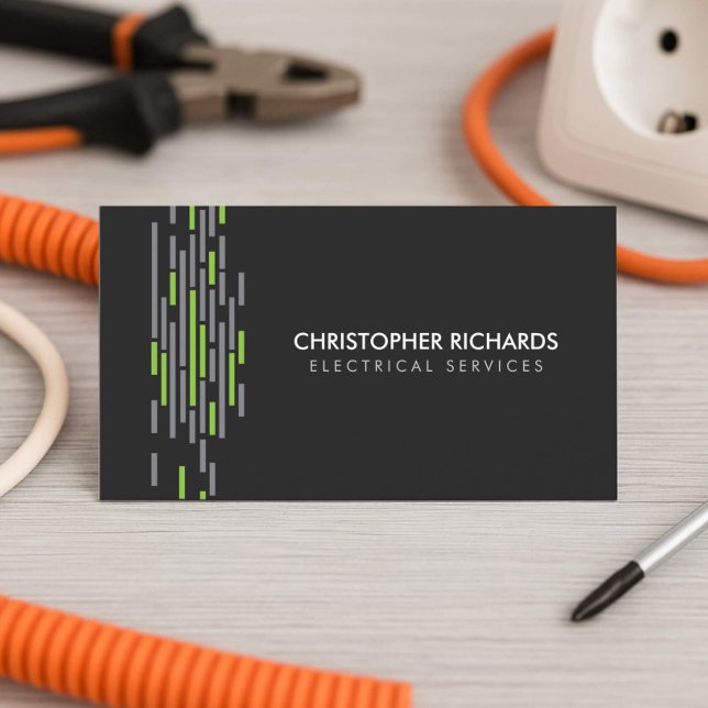 Electric Lights Green Electrician Business Card Visitenkarte (Von Creator hochgeladen)