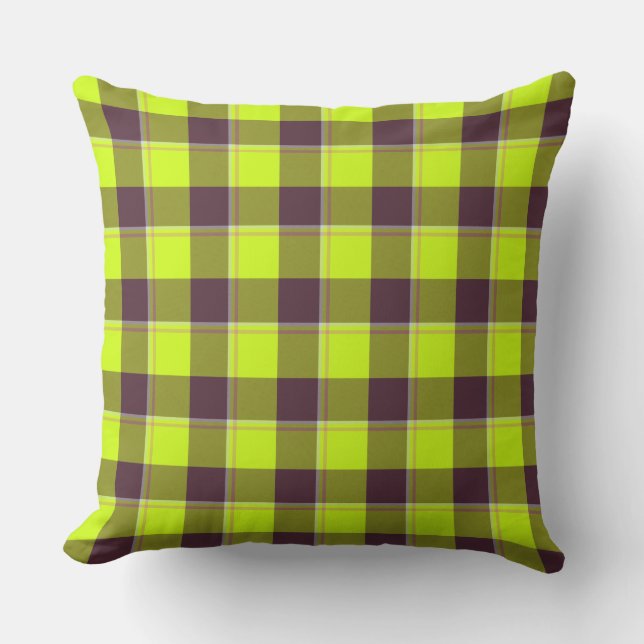 Electric Lime and Livid Brown Plaid Kissen (Vorderseite)