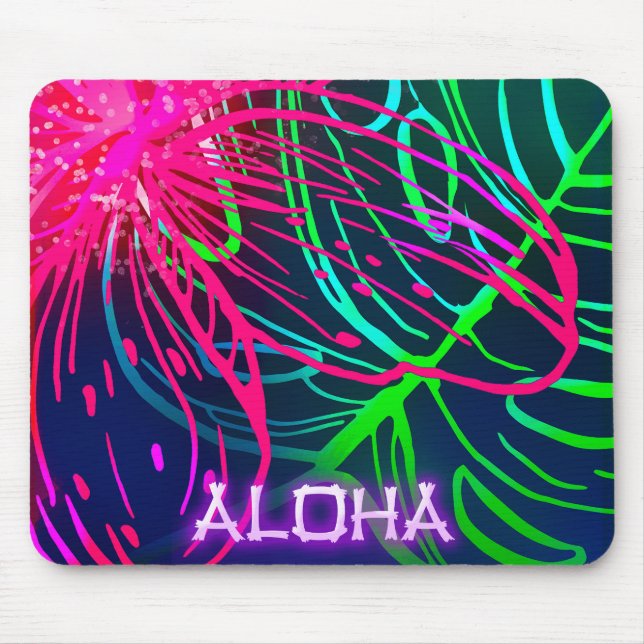 Electric Luau Tropical Night Neon Aloha Paradise Mousepad (Vorne)