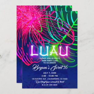 Electric Luau Tropical Night Neon Aloha Party Einladung