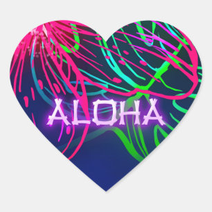 Electric Luau Tropical Night Neon Aloha Party Herz-Aufkleber