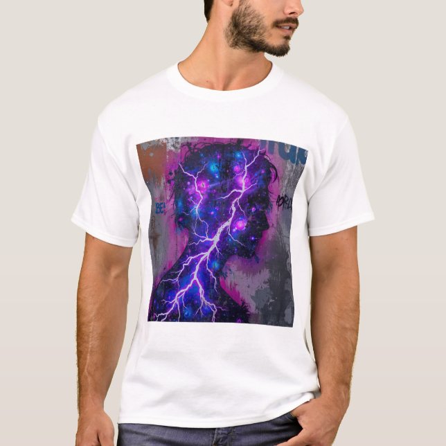 Electric Mind – Neon Energy Silhouette Art T-Shirt (Vorderseite)