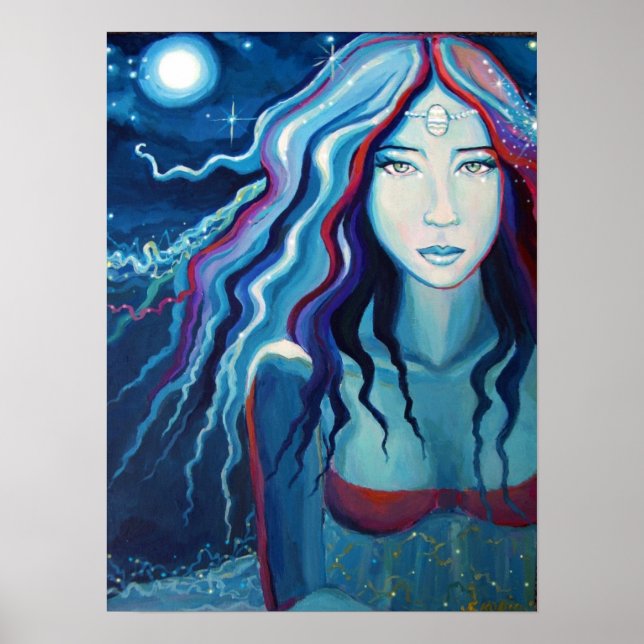 Electric Moon - Goddess/Fantasy Art Print Poster (Vorne)