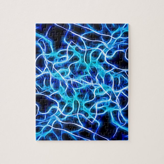 Electric Neon Aqua Blue Aquamarin Lightning Puzzle (Vertikal)