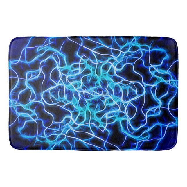 Electric Neon Blue Tesla Coil Lightning Badematte (Vorderseite)