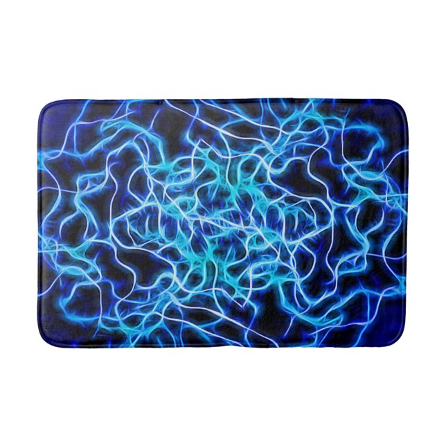 Electric Neon Blue Tesla Coil Lightning Badematte (Vorderseite)