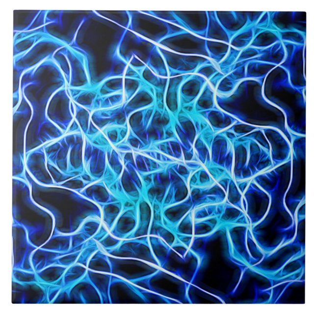 Electric Neon Blue Tesla Coil Lightning Fliese (Vorderseite)