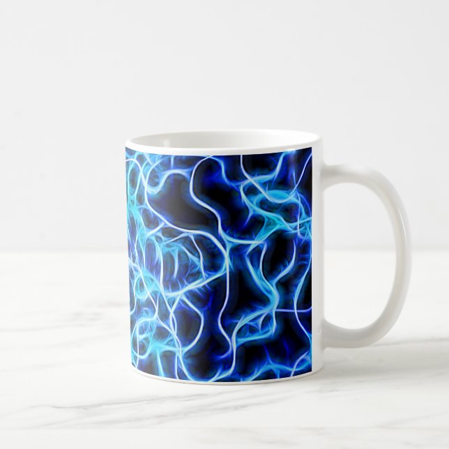 Electric Neon Blue Tesla Coil Lightning Kaffeetasse (Rechts)