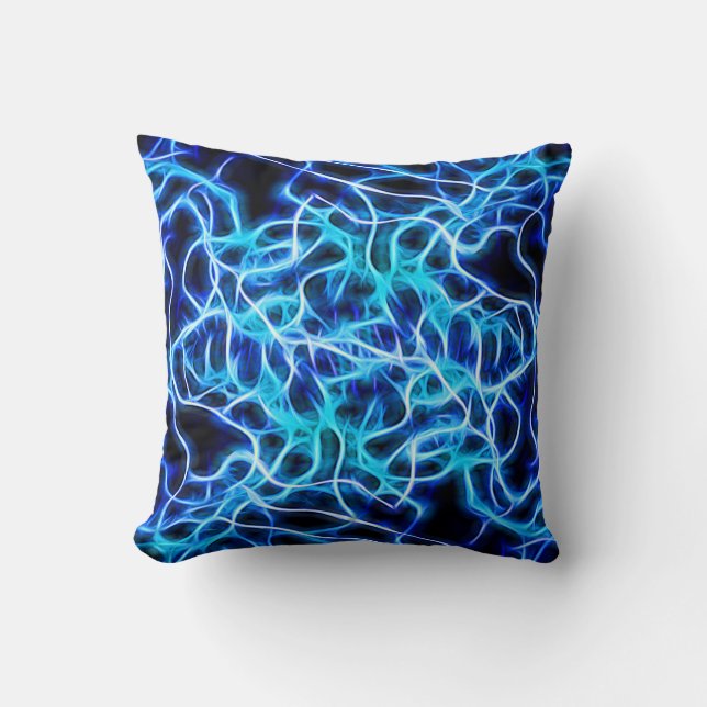 Electric Neon Blue Tesla Coil Lightning Kissen (Vorderseite)