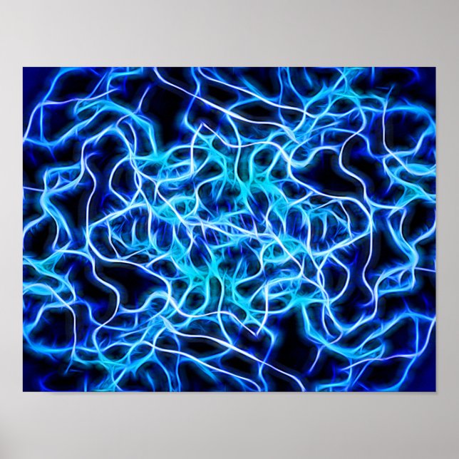 Electric Neon Blue Tesla Coil Lightning Poster (Vorne)