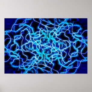 Electric Neon Blue Tesla Coil Lightning Poster