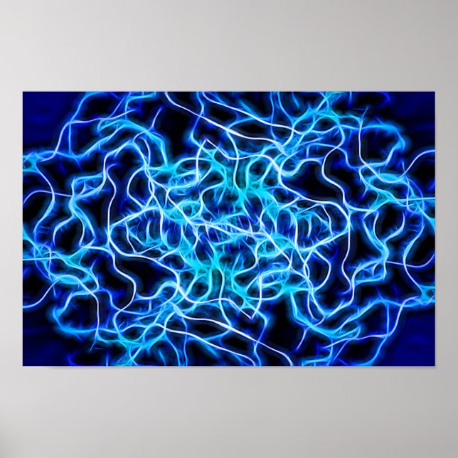 Electric Neon Blue Tesla Coil Lightning Poster (Vorne)