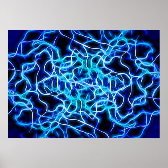 Electric Neon Blue Tesla Coil Lightning Poster (Vorne)